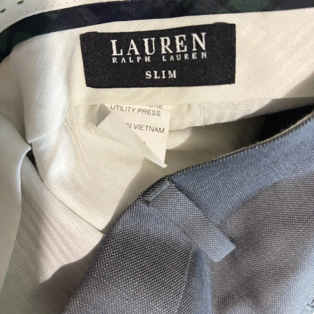 Lauren Ralph Lauren Mens Slim Fit Dress Pants Light Gray Sharkskin 34x32